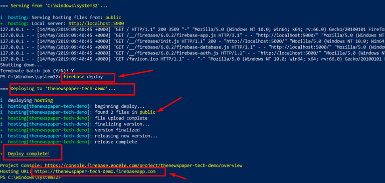 firebase deploy command