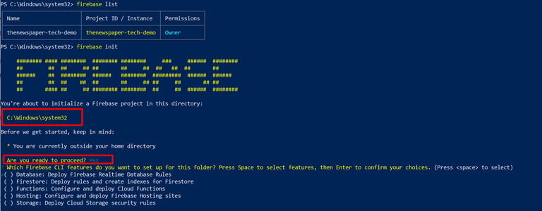 firebase init command